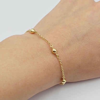 10K Solid Yellow Gold Beaded Bracelet, Ball Chain Bracelet, Minimalist Jewelry Gift
