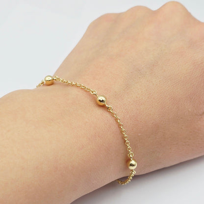 10K Solid Yellow Gold Beaded Bracelet, Ball Chain Bracelet, Minimalist Jewelry Gift