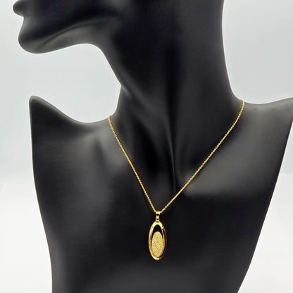 18K Solid Yellow Gold Oval Pendant, Textured Gold Pendant