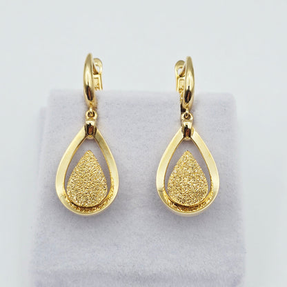 18K Solid Yellow Gold Drop Earrings, Teardrop Textured Gold Dangle Earrings, Elegant Fine Jewelry Gift for Her
