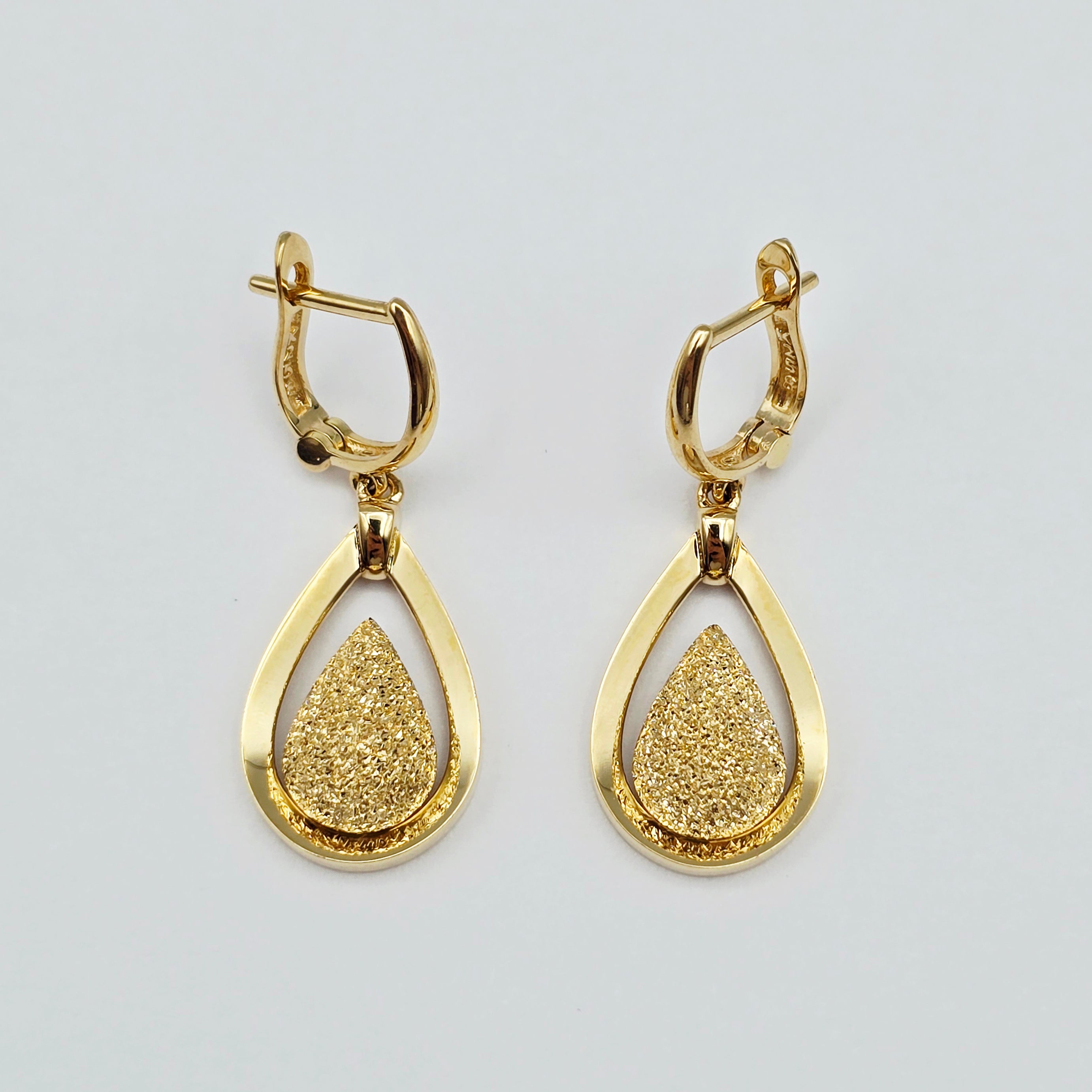 18K Solid Yellow Gold Drop Earrings, Teardrop Textured Gold Dangle Earrings, Elegant Fine Jewelry Gift for Her