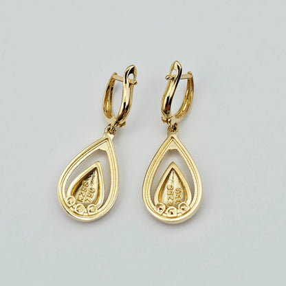 18K Solid Yellow Gold Drop Earrings, Teardrop Textured Gold Dangle Earrings, Elegant Fine Jewelry Gift for Her