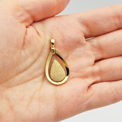 18K Solid Yellow Gold Teardrop Pendant , Textured Gold Drop Pendant , Luxury Necklace, Gift for Her
