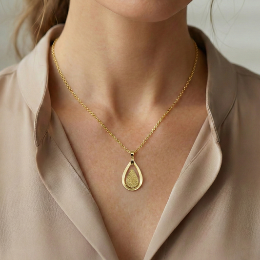 18K Solid Yellow Gold Teardrop Pendant , Textured Gold Drop Pendant , Luxury Necklace, Gift for Her