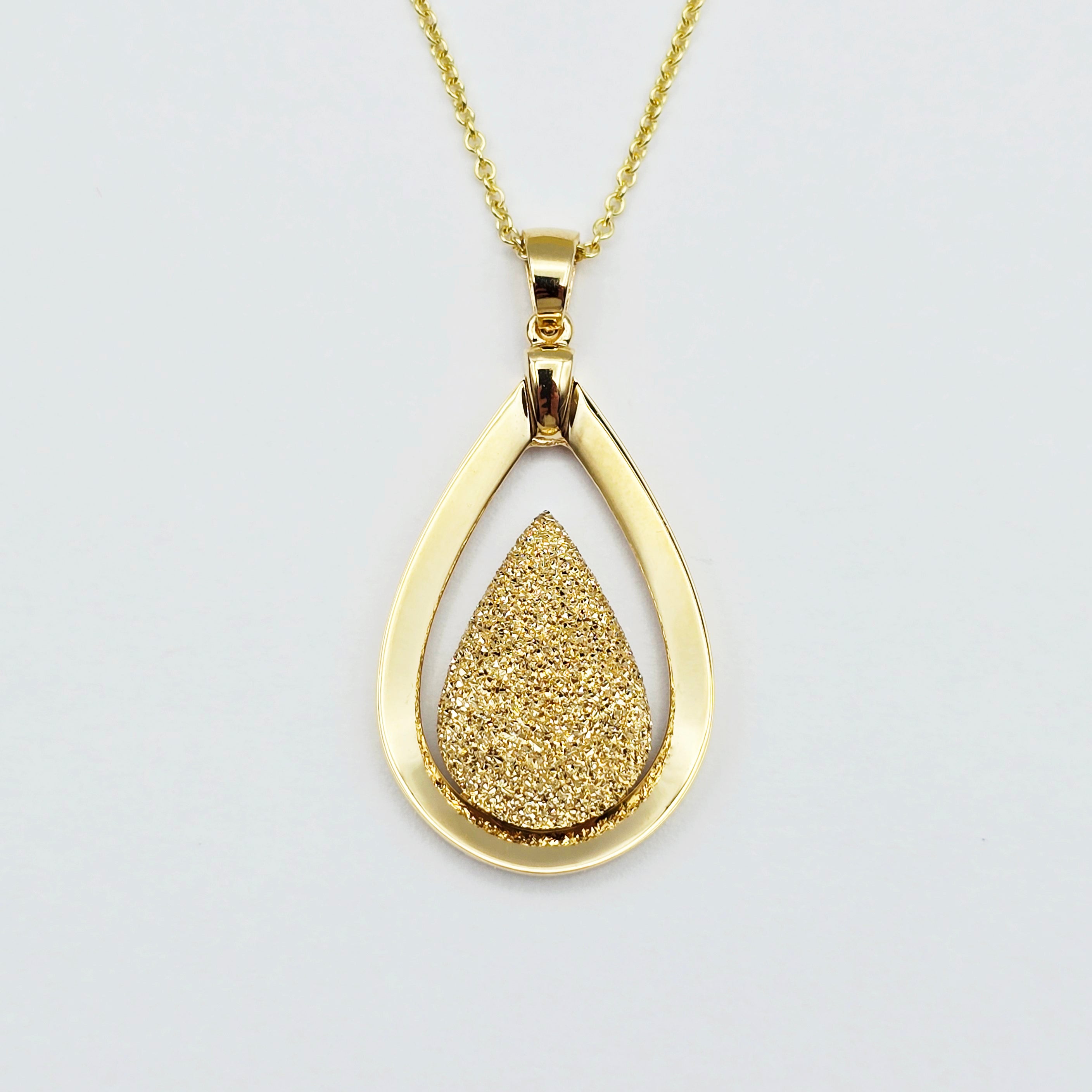 18K Solid Yellow Gold Teardrop Pendant , Textured Gold Drop Pendant , Luxury Necklace, Gift for Her