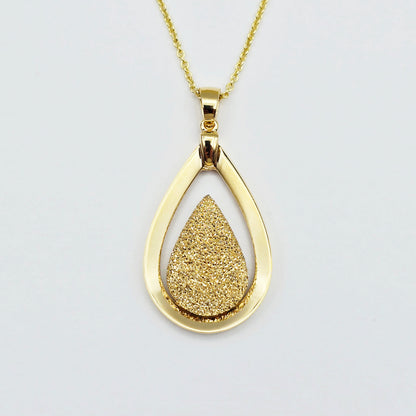 18K Solid Yellow Gold Teardrop Pendant , Textured Gold Drop Pendant , Luxury Necklace, Gift for Her