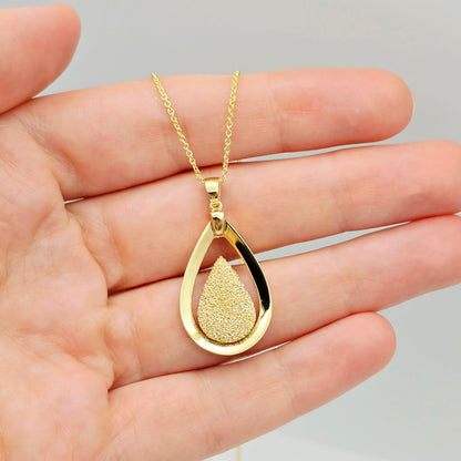 18K Solid Yellow Gold Teardrop Pendant , Textured Gold Drop Pendant , Luxury Necklace, Gift for Her