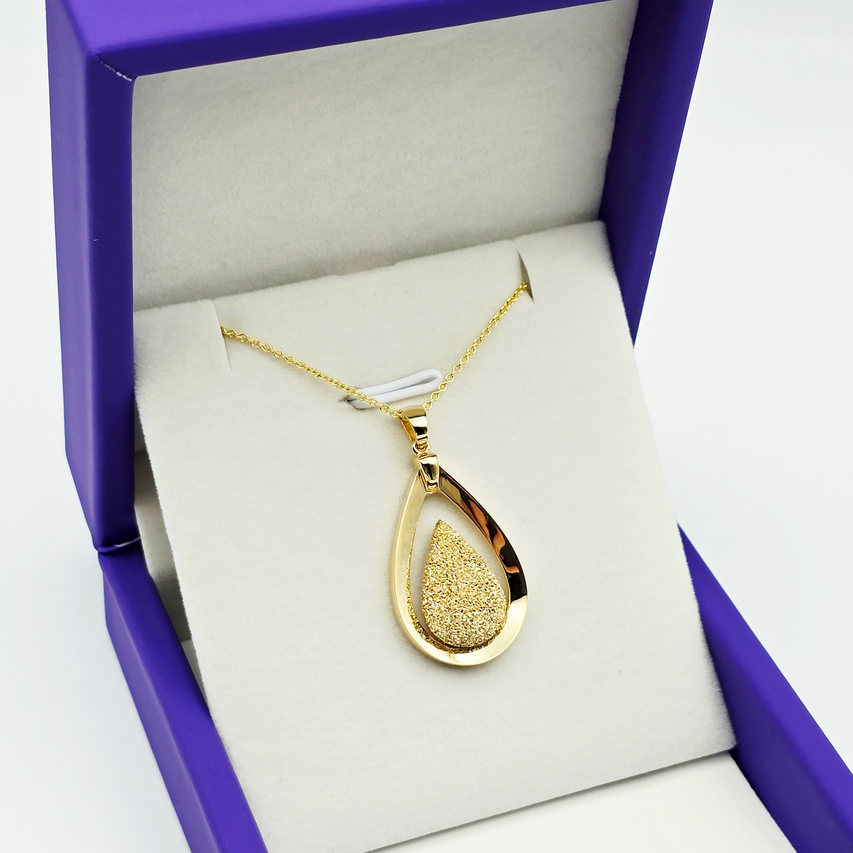18K Solid Yellow Gold Teardrop Pendant , Textured Gold Drop Pendant , Luxury Necklace, Gift for Her