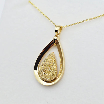 18K Solid Yellow Gold Teardrop Pendant , Textured Gold Drop Pendant , Luxury Necklace, Gift for Her