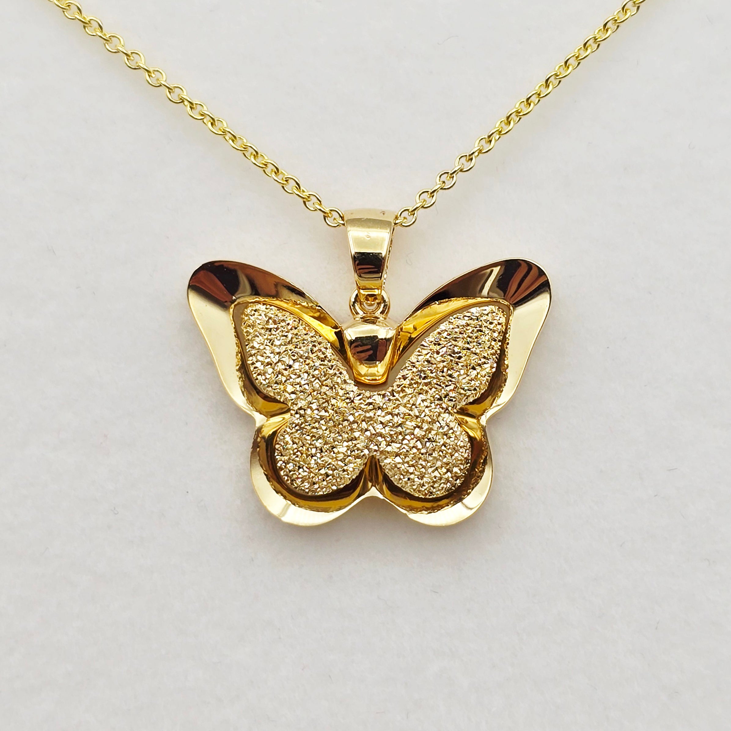 18K Solid Gold Butterfly Pendant with Textured Finish