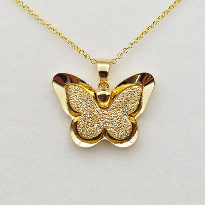 18K Solid Gold Butterfly Pendant with Textured Finish