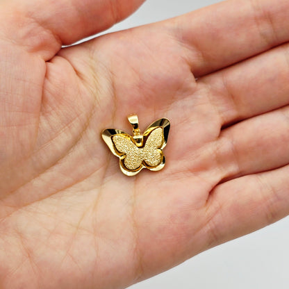18K Solid Gold Butterfly Pendant with Textured Finish