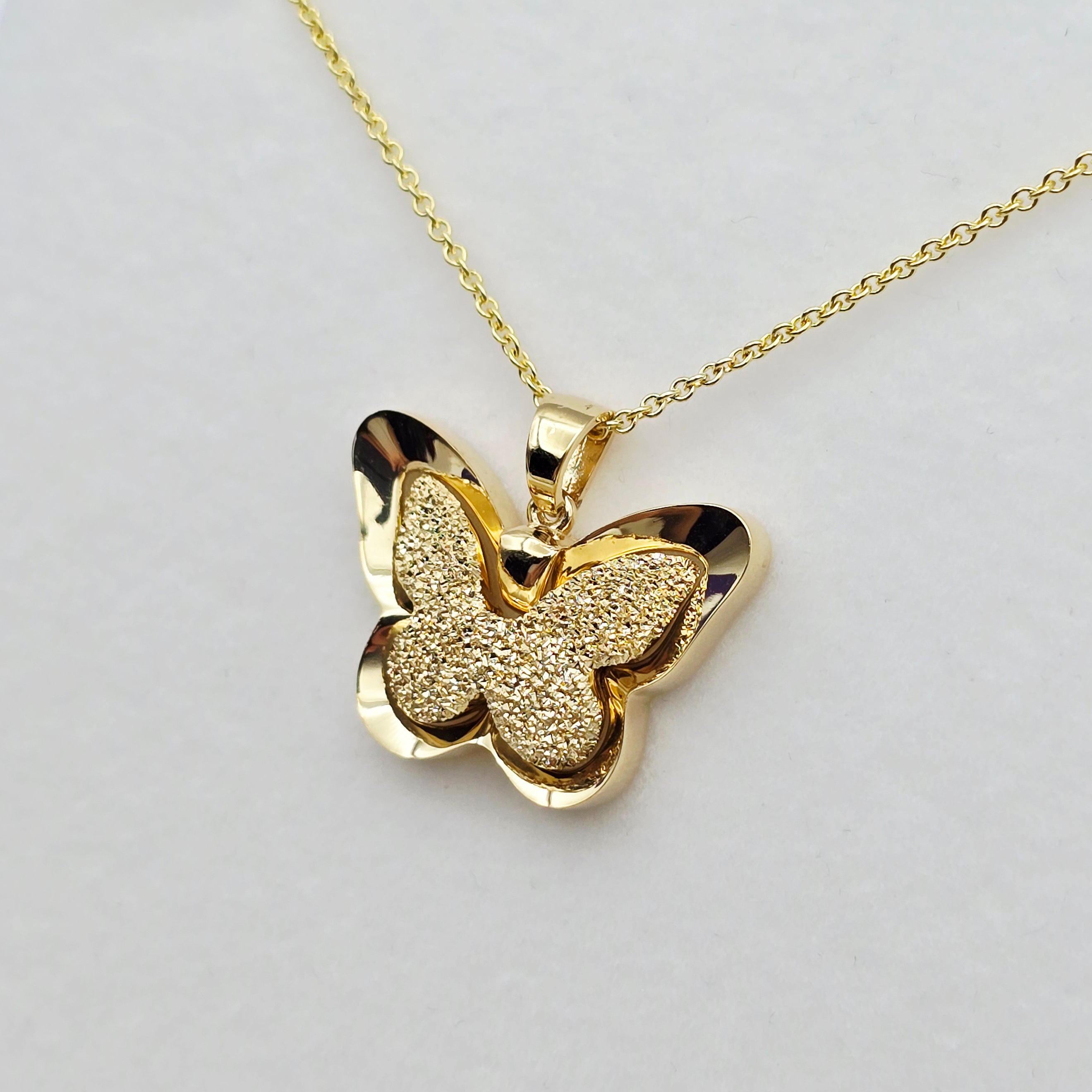 18K Solid Gold Butterfly Pendant with Textured Finish