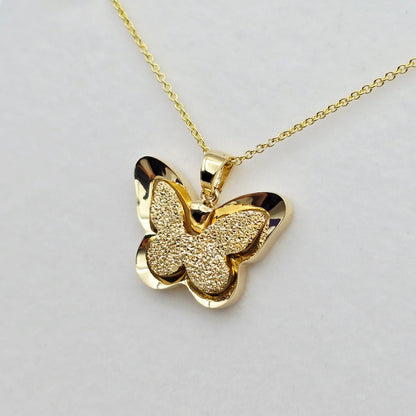 18K Solid Gold Butterfly Pendant with Textured Finish