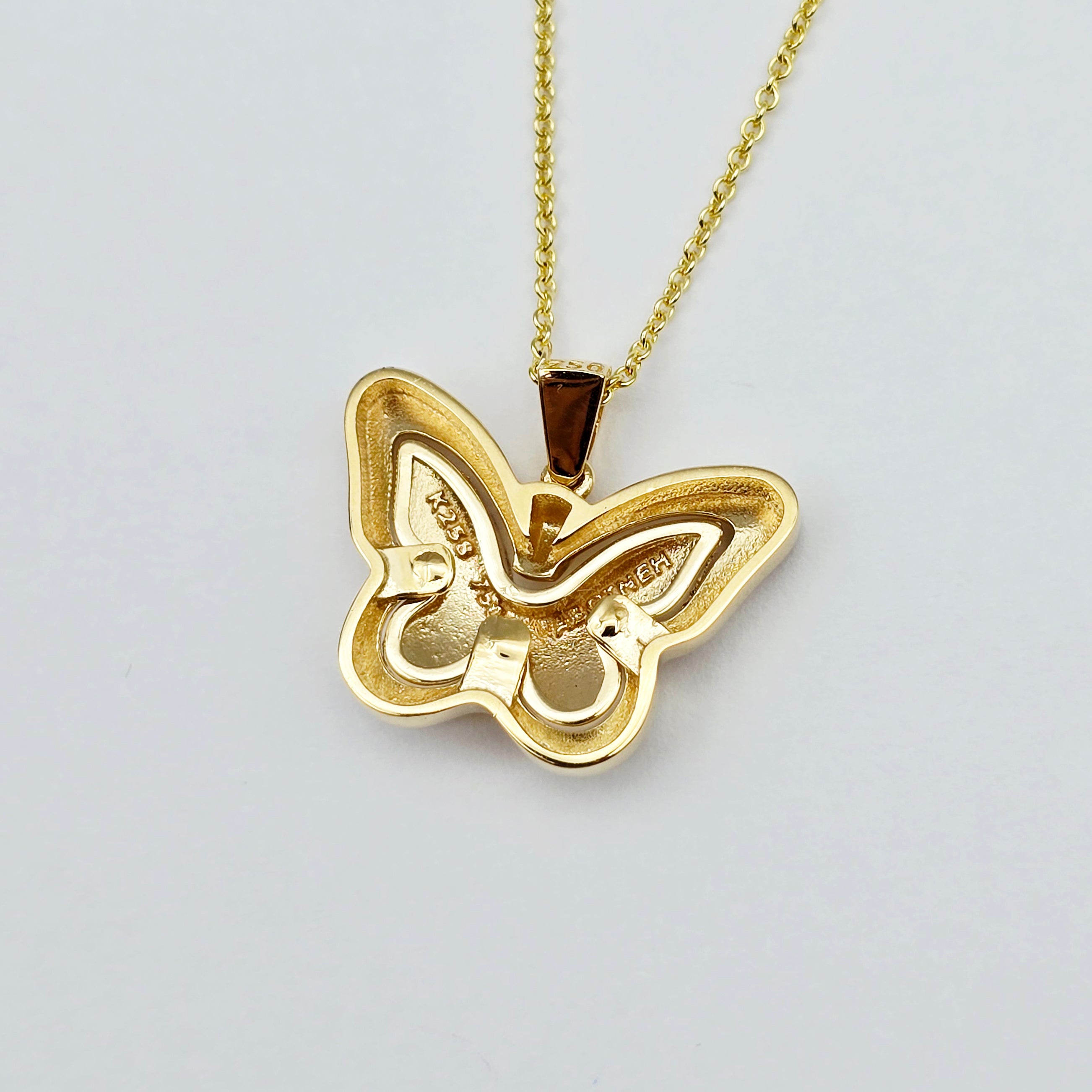 18K Solid Gold Butterfly Pendant with Textured Finish