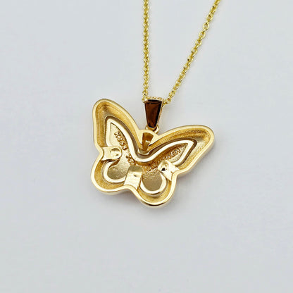 18K Solid Gold Butterfly Pendant with Textured Finish
