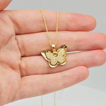 18K Solid Gold Butterfly Pendant with Textured Finish