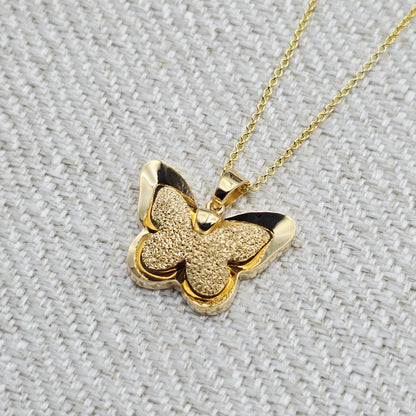 18K Solid Gold Butterfly Pendant with Textured Finish