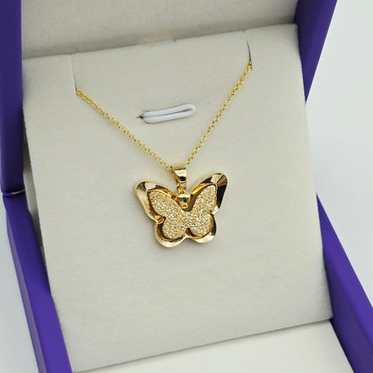 18K Solid Gold Butterfly Pendant with Textured Finish