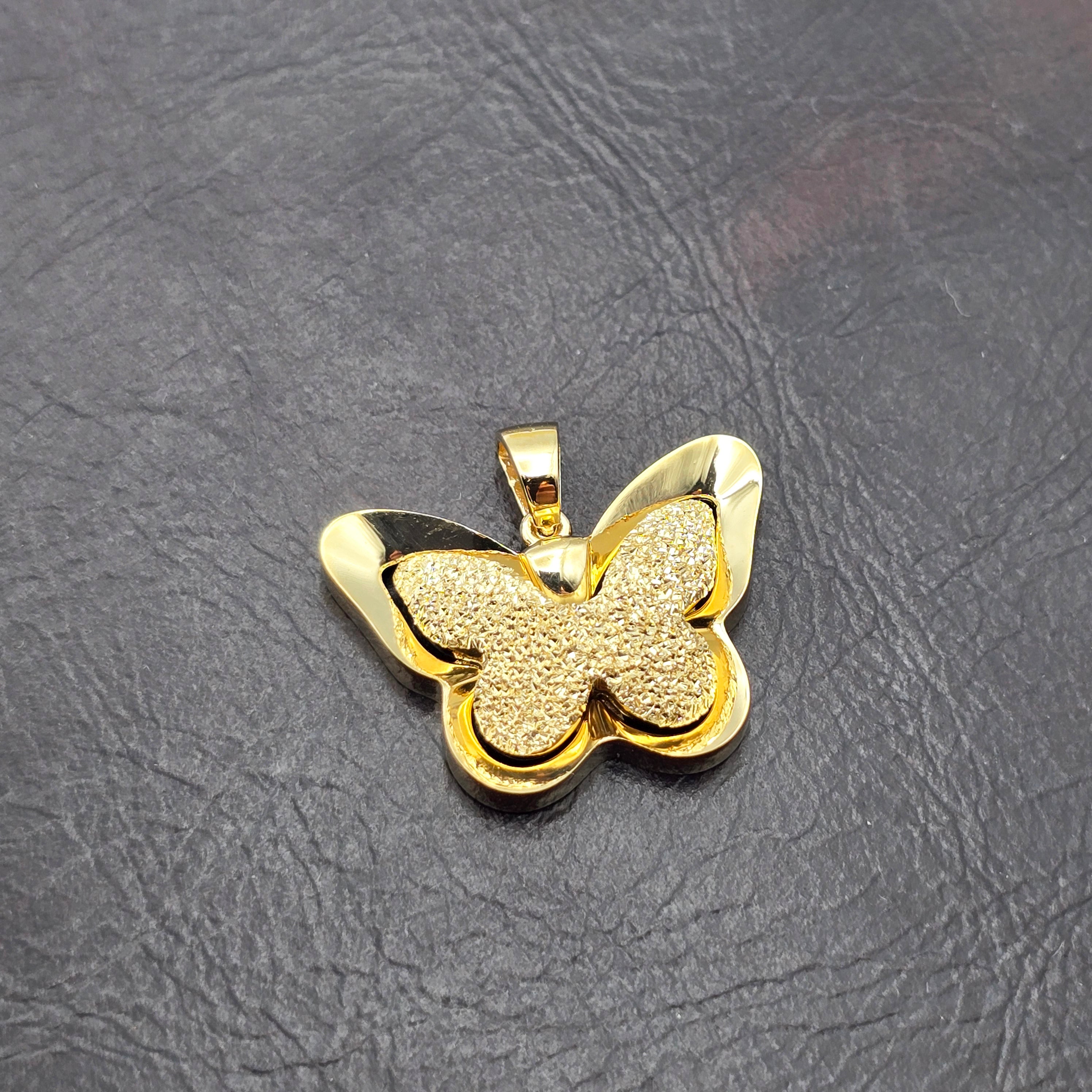 18K Solid Gold Butterfly Pendant with Textured Finish