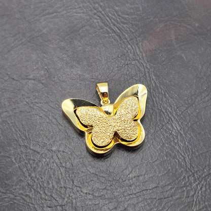 18K Solid Gold Butterfly Pendant with Textured Finish