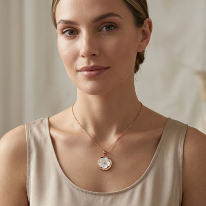18K Rose Gold Pendant, Shell Flower Necklace, Floral Pendant, Elegant Gift for Her