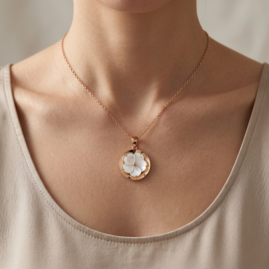 18K Rose Gold Pendant, Shell Flower Necklace, Floral Pendant, Elegant Gift for Her