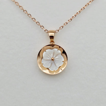 18K Rose Gold Pendant, Shell Flower Necklace, Floral Pendant, Elegant Gift for Her