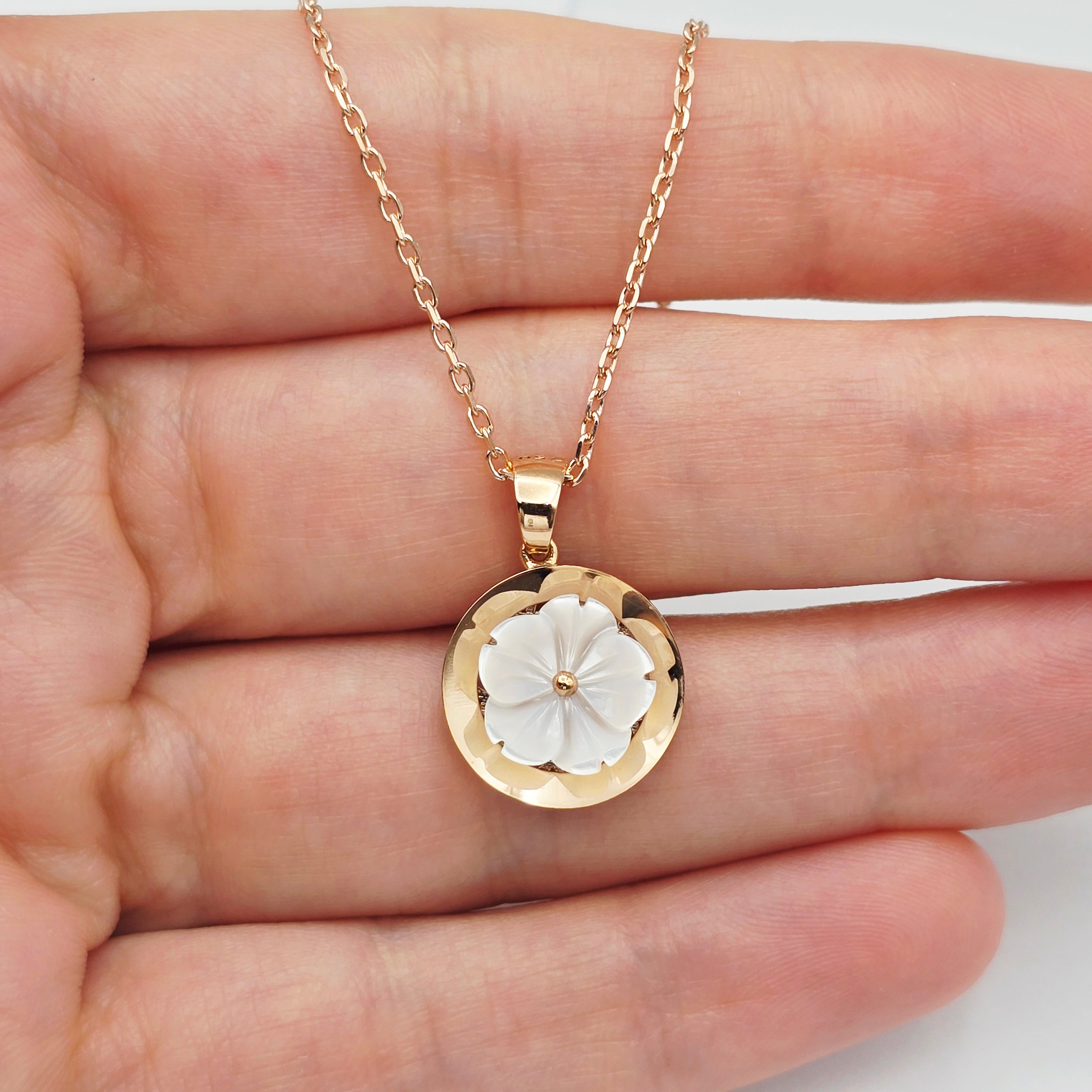 18K Rose Gold Pendant, Shell Flower Necklace, Floral Pendant, Elegant Gift for Her