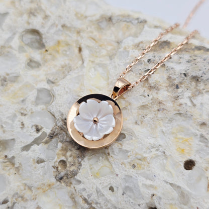 18K Rose Gold Pendant, Shell Flower Necklace, Floral Pendant, Elegant Gift for Her