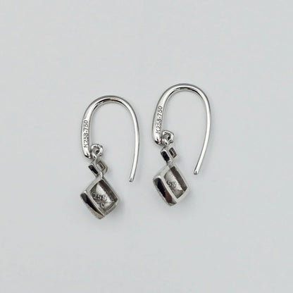 18K White Gold Diamond Cut Square Dangle Earrings
