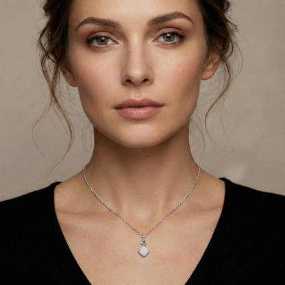18K White Gold Diamond Cut Square Pendant, Minimalist Charm