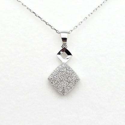 18K White Gold Diamond Cut Square Pendant, Minimalist Charm