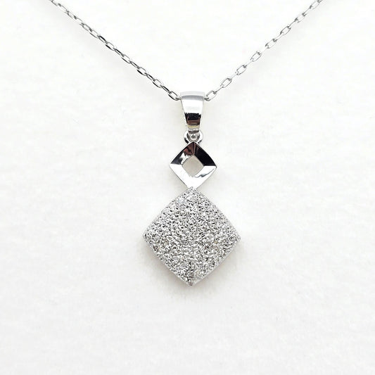 18K White Gold Diamond Cut Square Pendant, Minimalist Charm