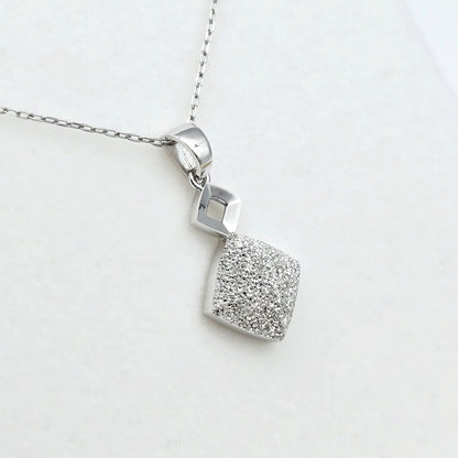 18K White Gold Diamond Cut Square Pendant, Minimalist Charm