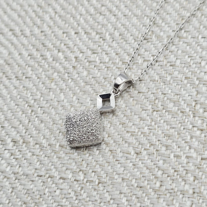 18K White Gold Diamond Cut Square Pendant, Minimalist Charm