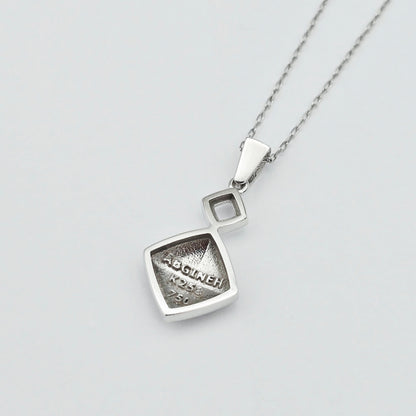 18K White Gold Diamond Cut Square Pendant, Minimalist Charm