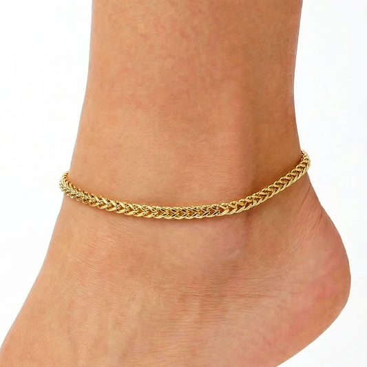 10K Solid Yellow Gold Wheat Chain Anklet, Real Gold Anklet Bracelet, Dainty Minimalist Gold Anklet for Women, Elegant Gold Ankle Bracelet