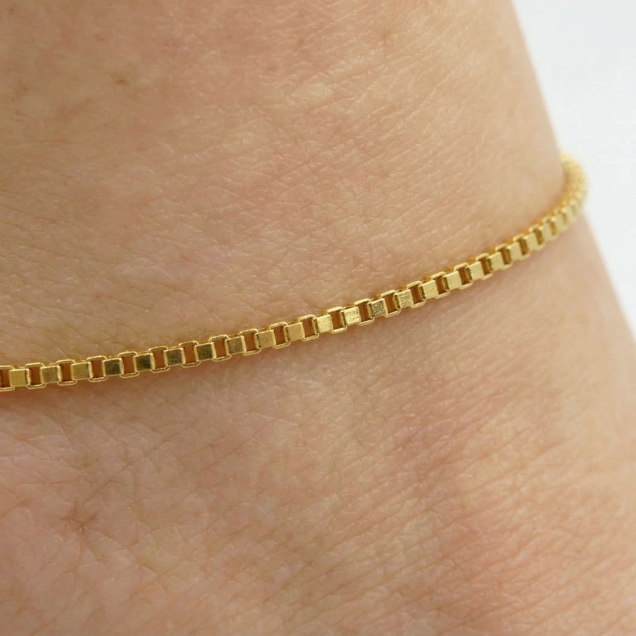10K Solid Yellow Gold Box Chain Anklet, Real Gold Minimalist Anklet Bracelet, Dainty Everyday Gold Anklet for Women