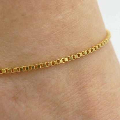 10K Solid Yellow Gold Box Chain Anklet, Real Gold Minimalist Anklet Bracelet, Dainty Everyday Gold Anklet for Women