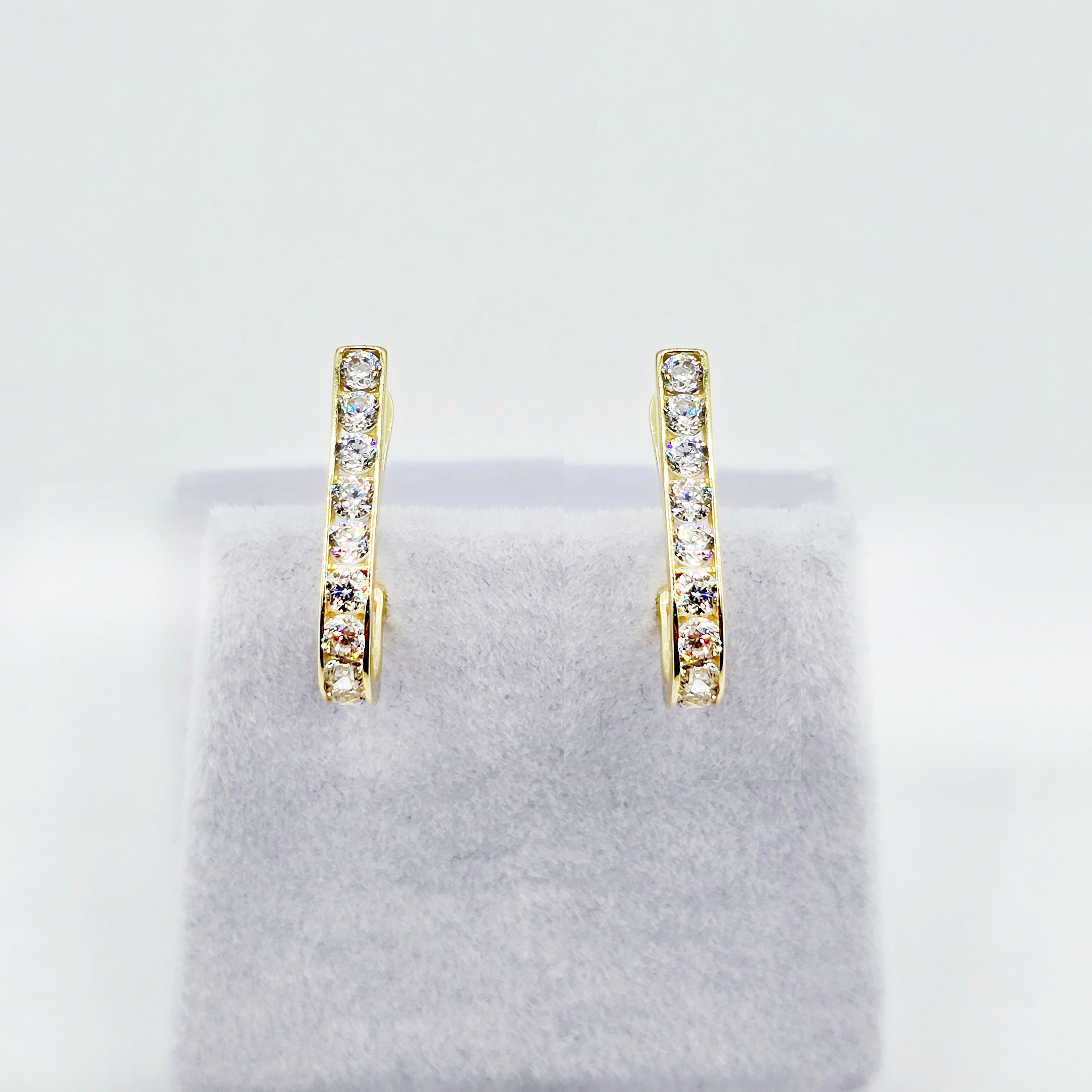 10K Solid Gold Hoop Earrings, Solid Gold U Shape Earrings, Dainty Cubic Zirconia Hoops, Minimalist Gold Earrings, Gift for Her