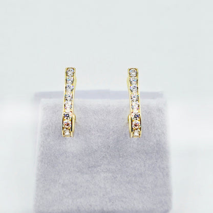 10K Solid Gold Hoop Earrings, Solid Gold U Shape Earrings, Dainty Cubic Zirconia Hoops, Minimalist Gold Earrings, Gift for Her