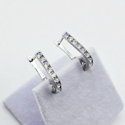 10K Solid Gold Hoop Earrings, Solid Gold U Shape Earrings, Dainty Cubic Zirconia Hoops, Minimalist Gold Earrings, Gift for Her
