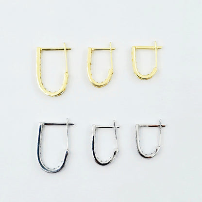 10K Solid Gold Hoop Earrings, Solid Gold U Shape Earrings, Dainty Cubic Zirconia Hoops, Minimalist Gold Earrings, Gift for Her