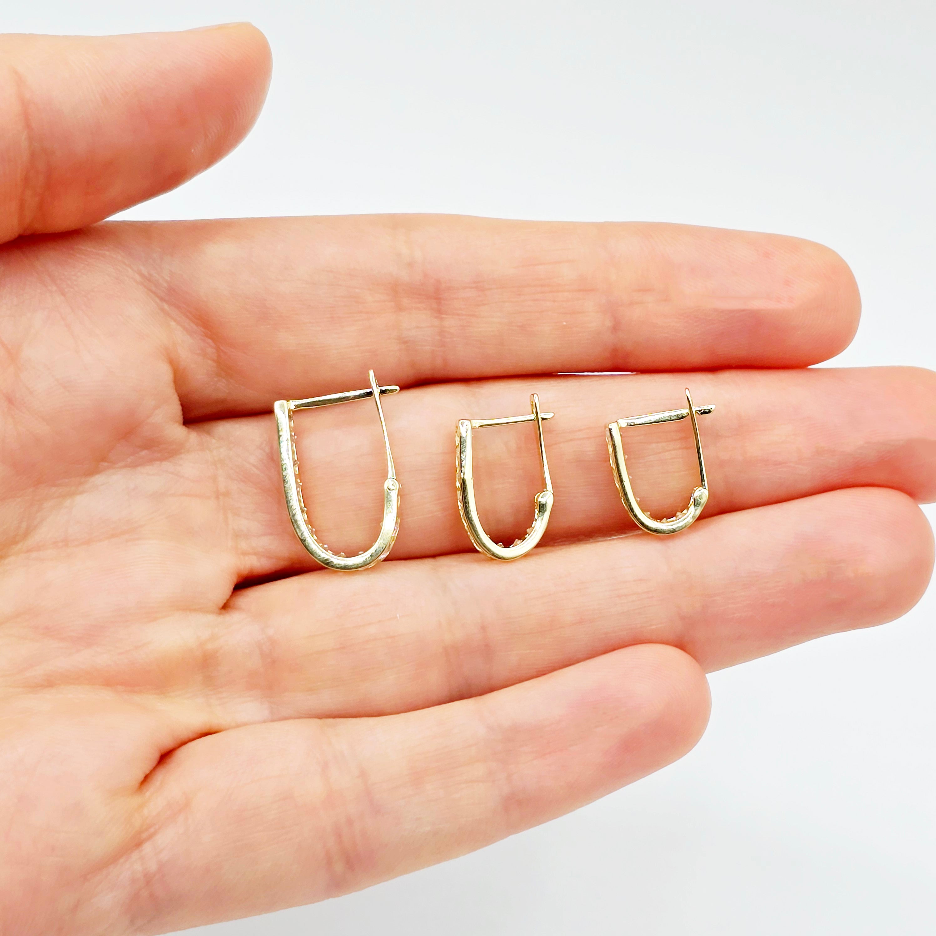 10K Solid Gold Hoop Earrings, Solid Gold U Shape Earrings, Dainty Cubic Zirconia Hoops, Minimalist Gold Earrings, Gift for Her
