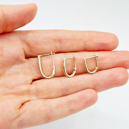 10K Solid Gold Hoop Earrings, Solid Gold U Shape Earrings, Dainty Cubic Zirconia Hoops, Minimalist Gold Earrings, Gift for Her