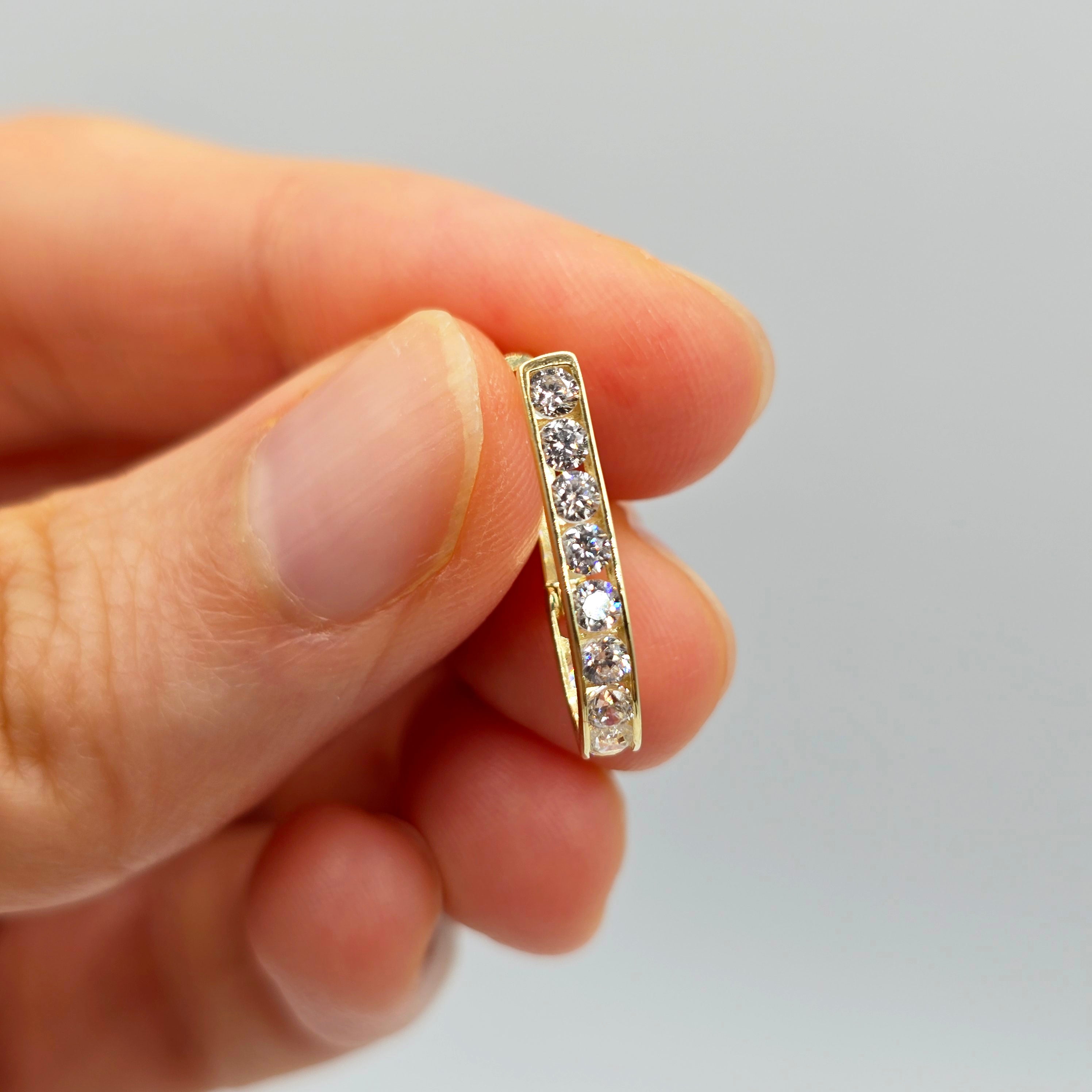 10K Solid Gold Hoop Earrings, Solid Gold U Shape Earrings, Dainty Cubic Zirconia Hoops, Minimalist Gold Earrings, Gift for Her