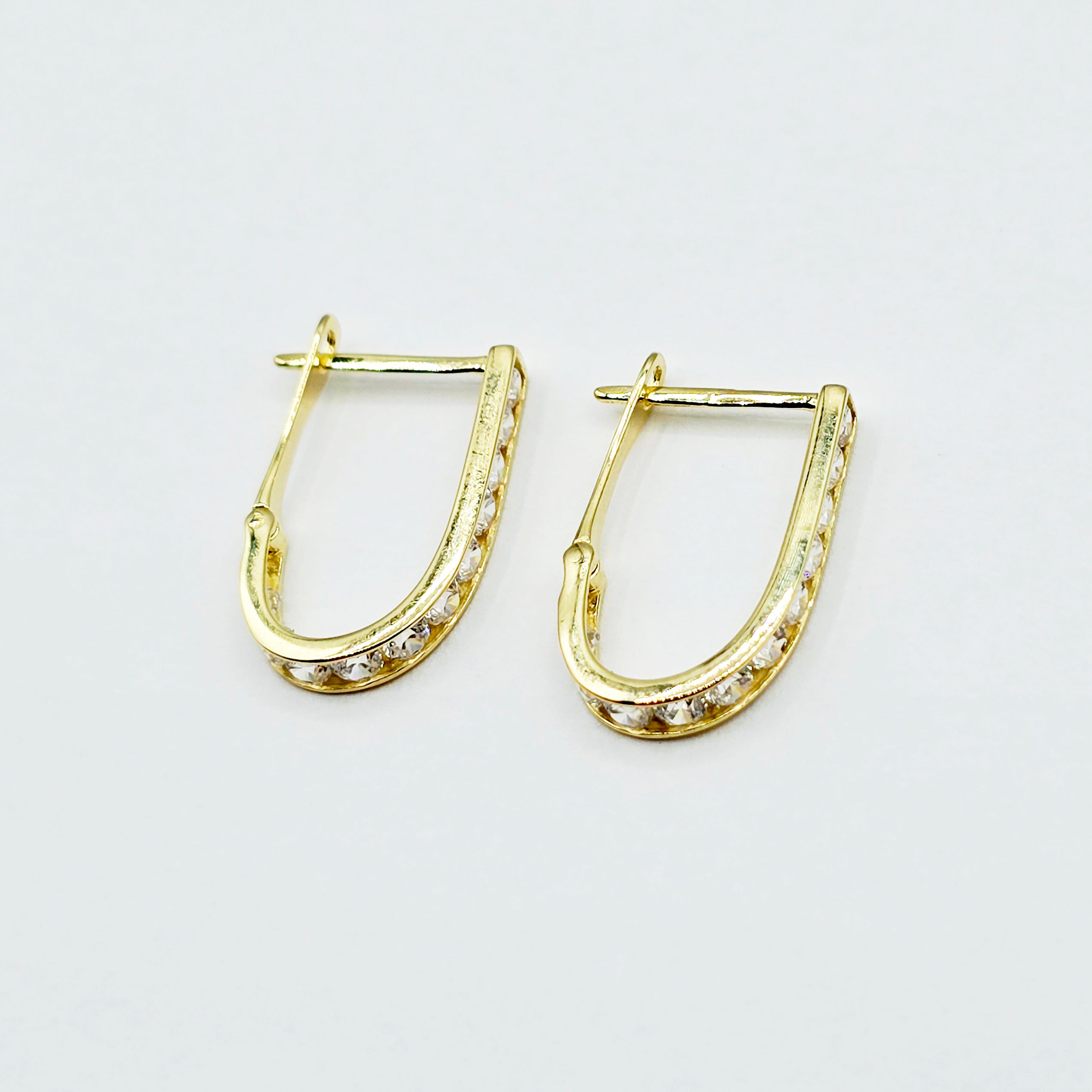10K Solid Gold Hoop Earrings, Solid Gold U Shape Earrings, Dainty Cubic Zirconia Hoops, Minimalist Gold Earrings, Gift for Her