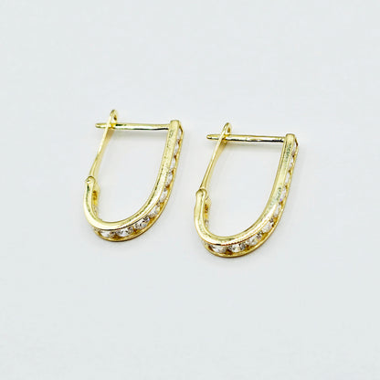10K Solid Gold Hoop Earrings, Solid Gold U Shape Earrings, Dainty Cubic Zirconia Hoops, Minimalist Gold Earrings, Gift for Her