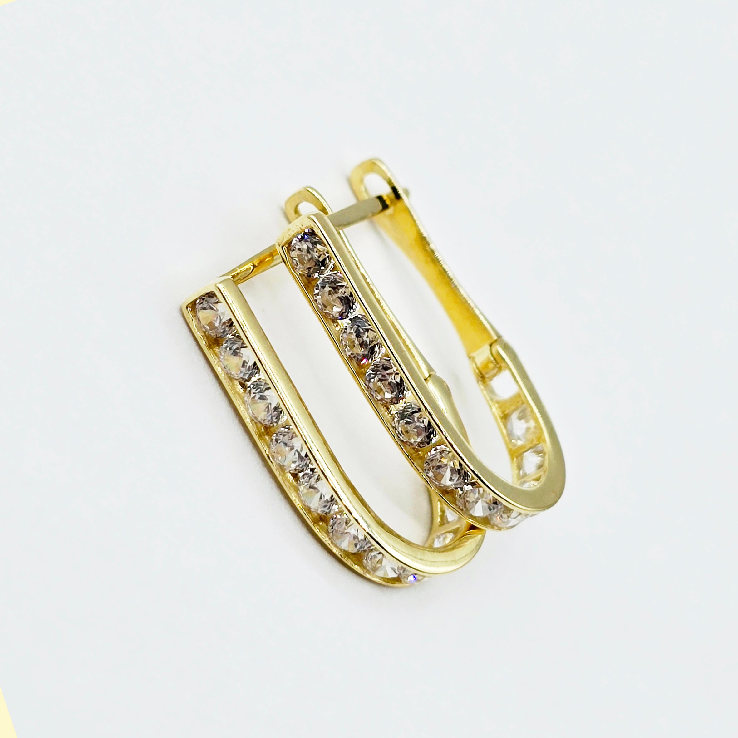 10K Solid Gold Hoop Earrings, Solid Gold U Shape Earrings, Dainty Cubic Zirconia Hoops, Minimalist Gold Earrings, Gift for Her